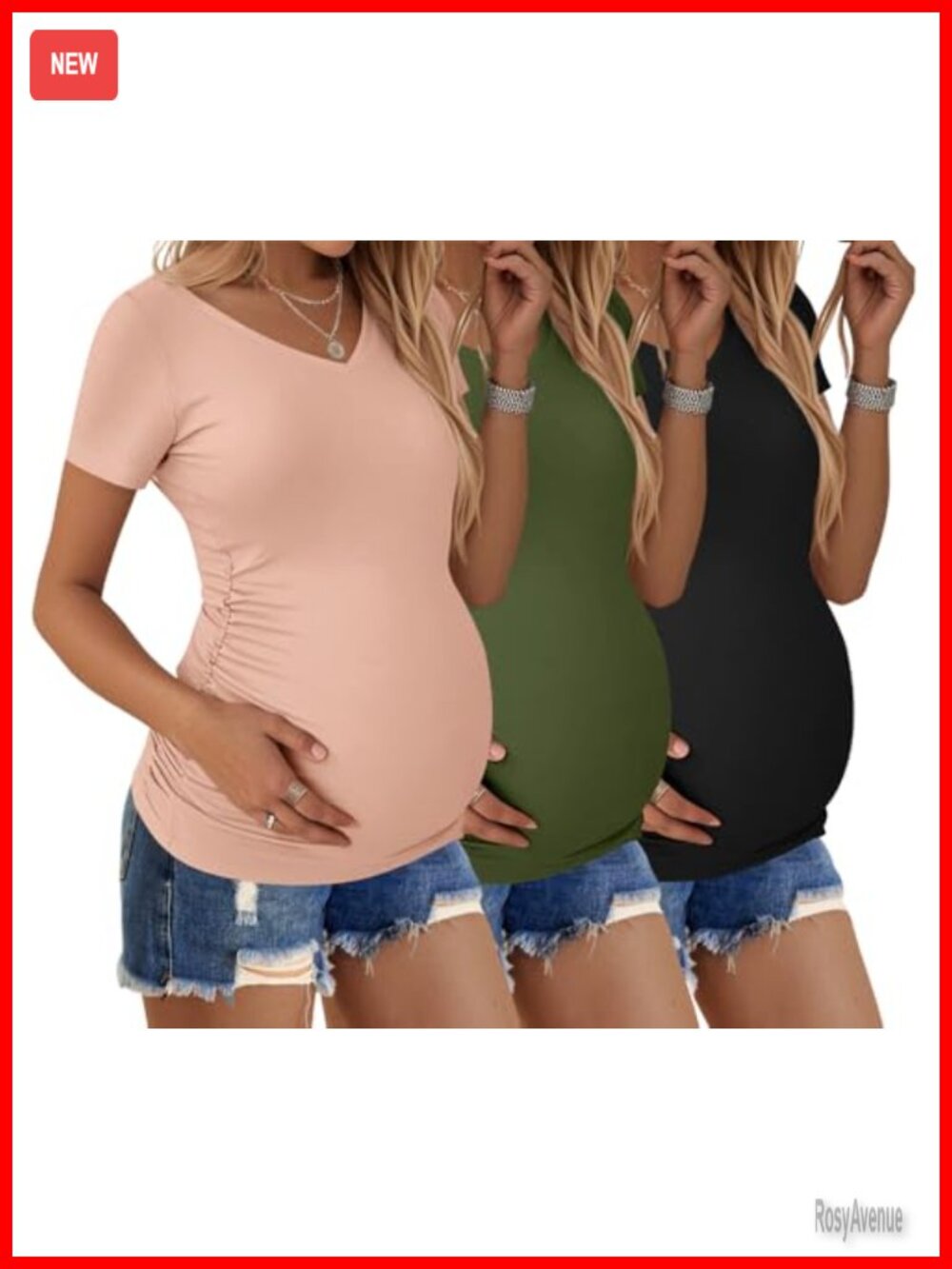 Maternity V-Neck T-Shirt 3 Pack Pregnancy Tops for Work & Casual